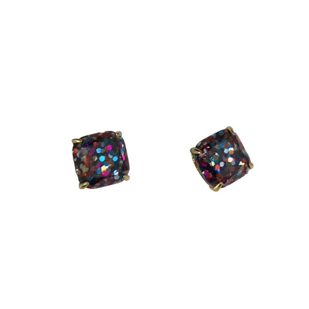 Kate Spade Multi Glitter Crystal Small Square Stud Earrings